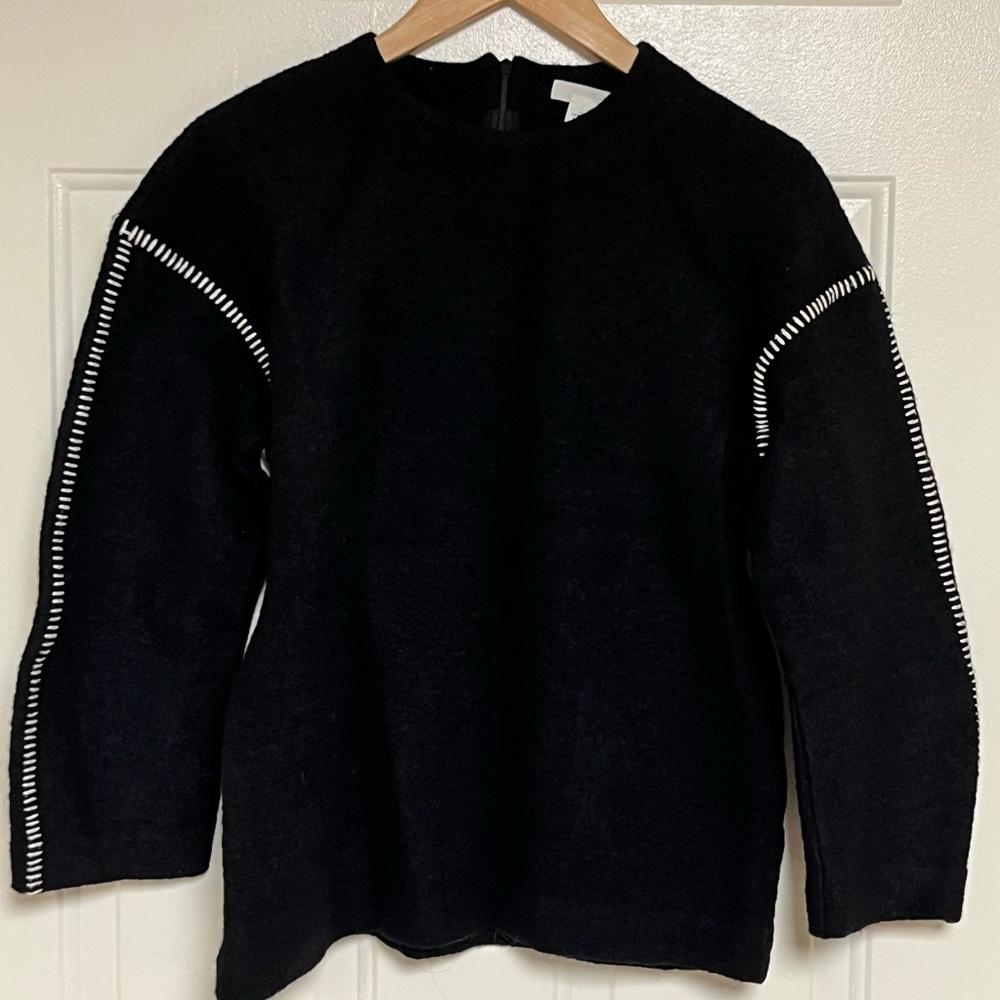 Arket black chunky wool sweater. White stiching detail